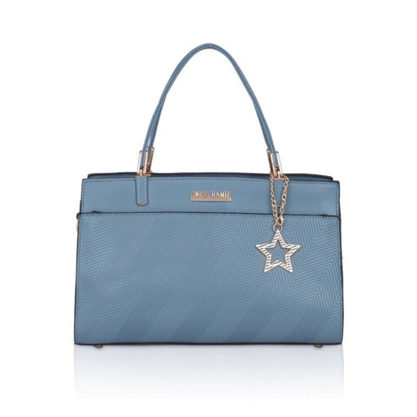 Generic Women's Faux Leather Textured Adjustable Long Belt Handbag (Blue)