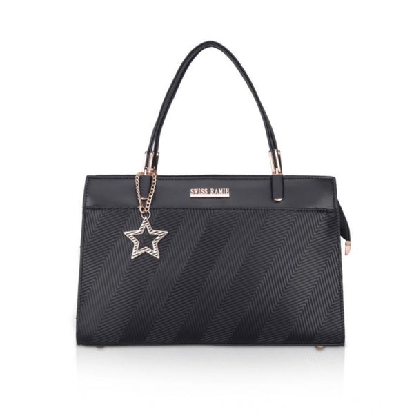 Generic Women's Faux Leather Textured Adjustable Long Belt Handbag (Black)