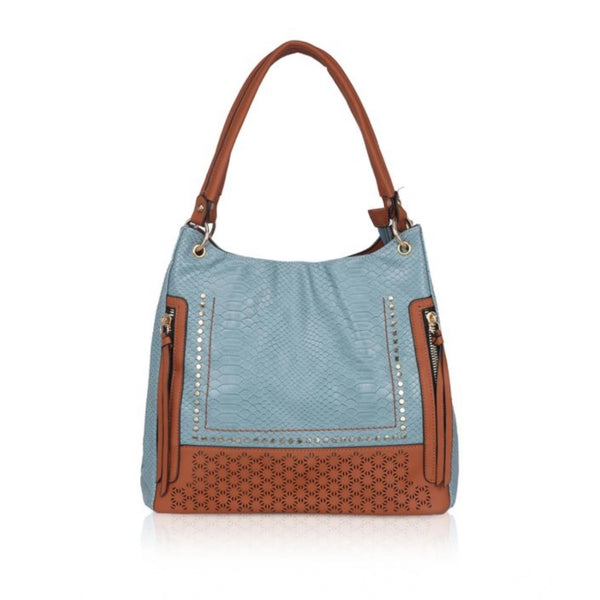 Generic Women's Faux Leather Textured Tote Bag (Grey)