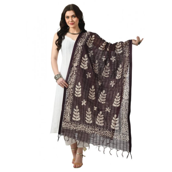 Generic Women's Cotton Printed Dupatta (Wine, Length: Free Size)