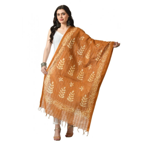 Generic Women's Cotton Printed Dupatta (Rust, Length: Free Size)