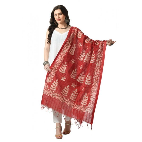 Generic Women's Cotton Printed Dupatta (Red, Length: Free Size)