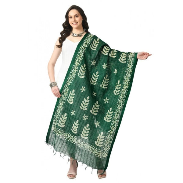 Generic Women's Cotton Printed Dupatta (Green, Length: Free Size)