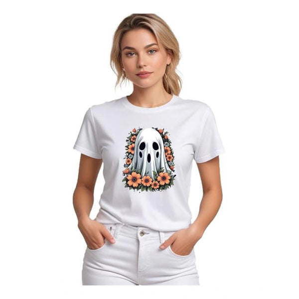 Generic Women's Polyester Solid Printed Round Neck Half Sleeve T-shirt (White)