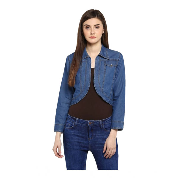 Generic Women's Denim Solid 3-4th Sleeves Shrug (Blue)