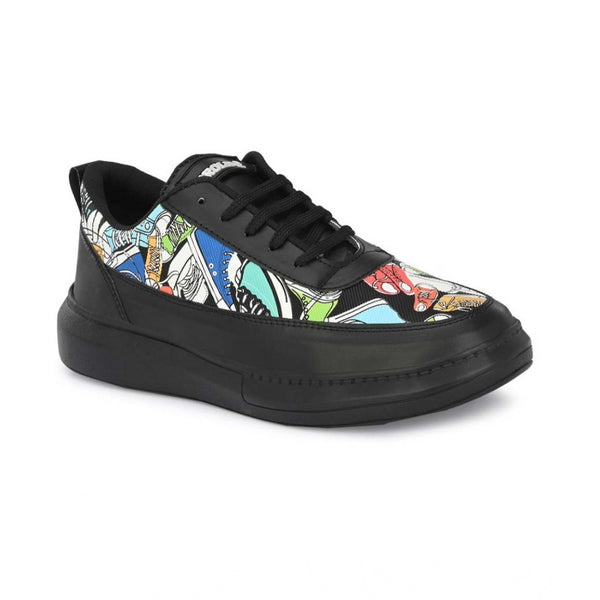 Generic Men's Casual Synthetic Printed Lace-Up Shoes (Black)