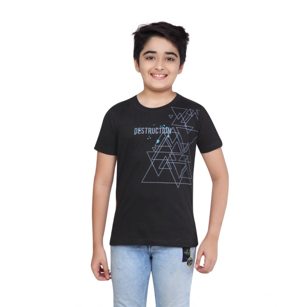 Generic Boy's Cotton Grapic Printed Round Neck T-Shirt (Black)