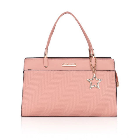 Generic Women's Faux Leather Textured Adjustable Long Belt Handbag (Pink)