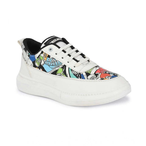 Generic Men's Casual Synthetic Printed Lace-Up Shoes (White)
