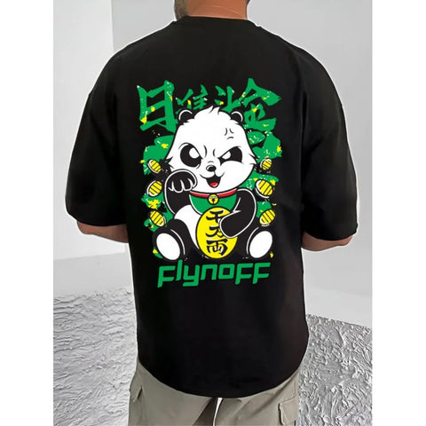 Generic Men's Casual Cotton Blend Printed Round Neck Half Sleeve T-Shirt (Black)