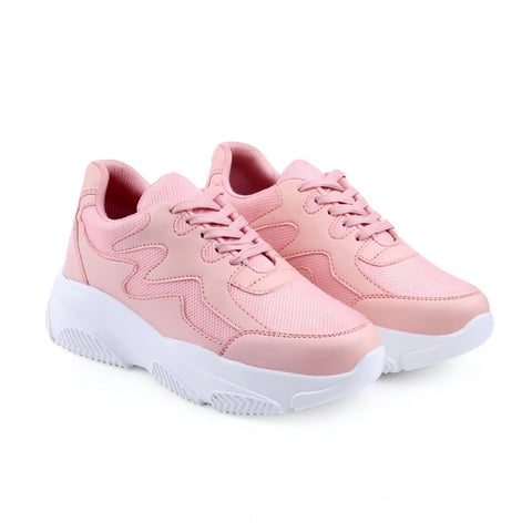 Generic Women's Casual Mesh Printed Lace-Ups Shoes (Pink)