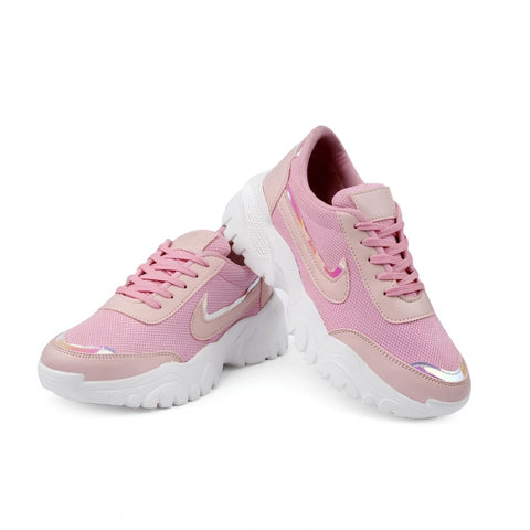 Generic Women's Casual Mesh Printed Lace-Ups Shoes (Pink)