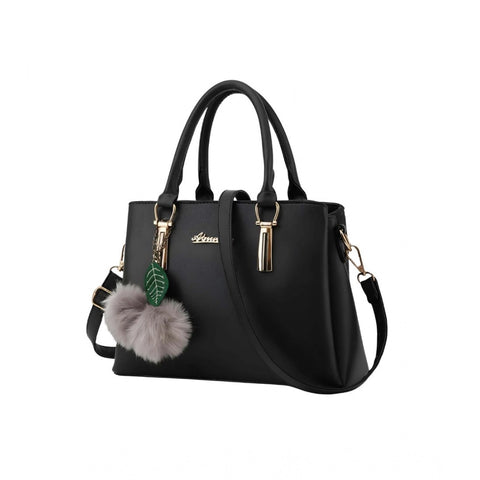 Generic Women's PU Leather Solid Shoulder Zipper Handbag (Black)